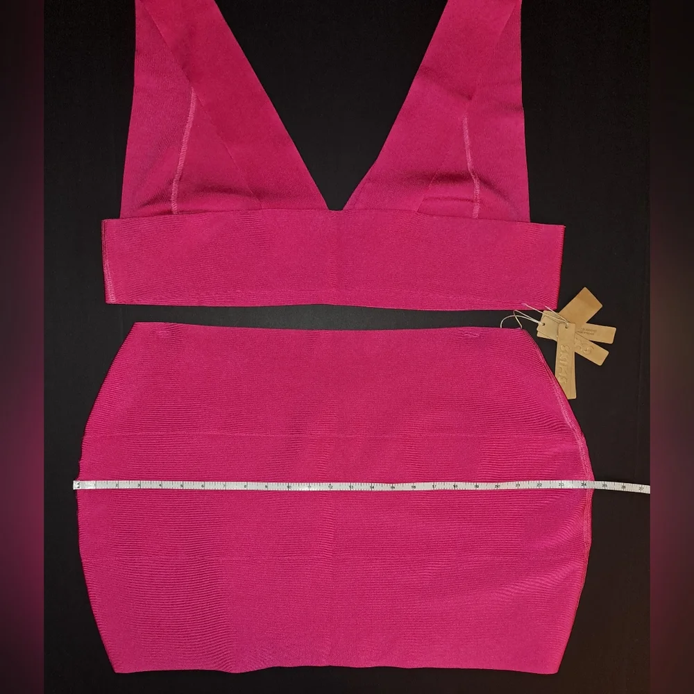 ⛱️NWT SKIMS 2 Piece Knit swim Skirt plunge bikini top Set Pink MAGENTA 4X